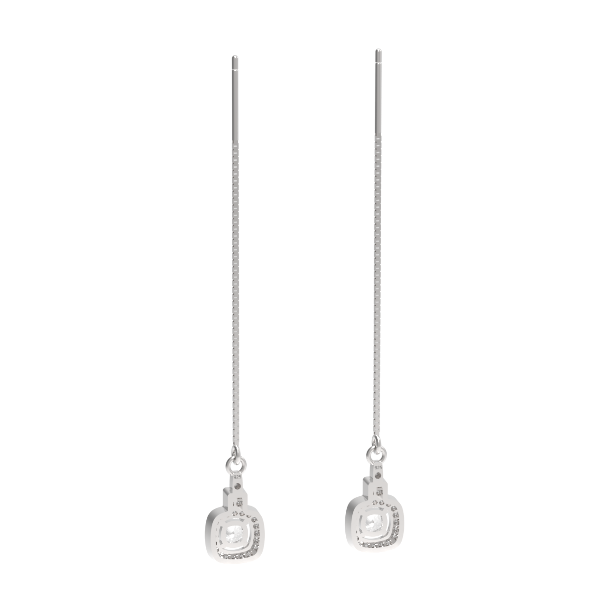 Sleek Chain Solitaire Drop Earrings For Wedding, Hallmarked 925 Sterling Silver